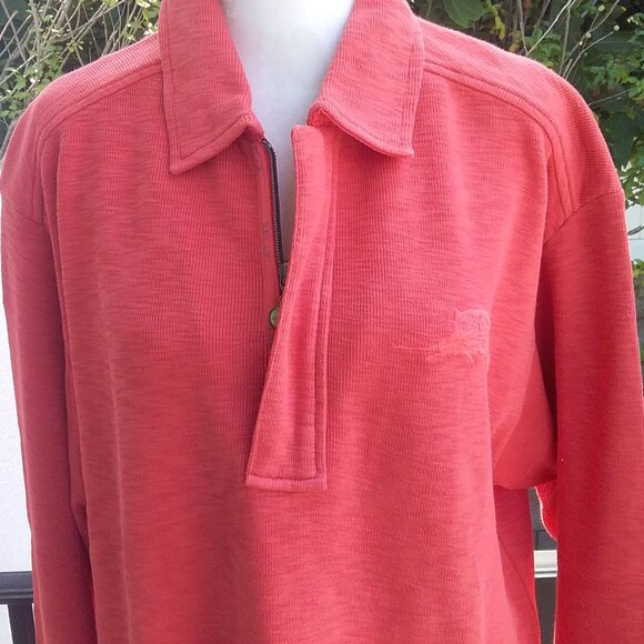 Tommy Bahama Men's Top Pullover Size M Red Short Zipper Embroidered Long Sleeves - Picture 3 of 7
